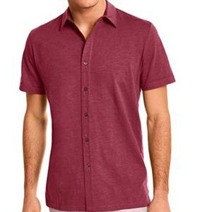 Tasso Elba Mens Textured Short Sleeves Shirt Plum